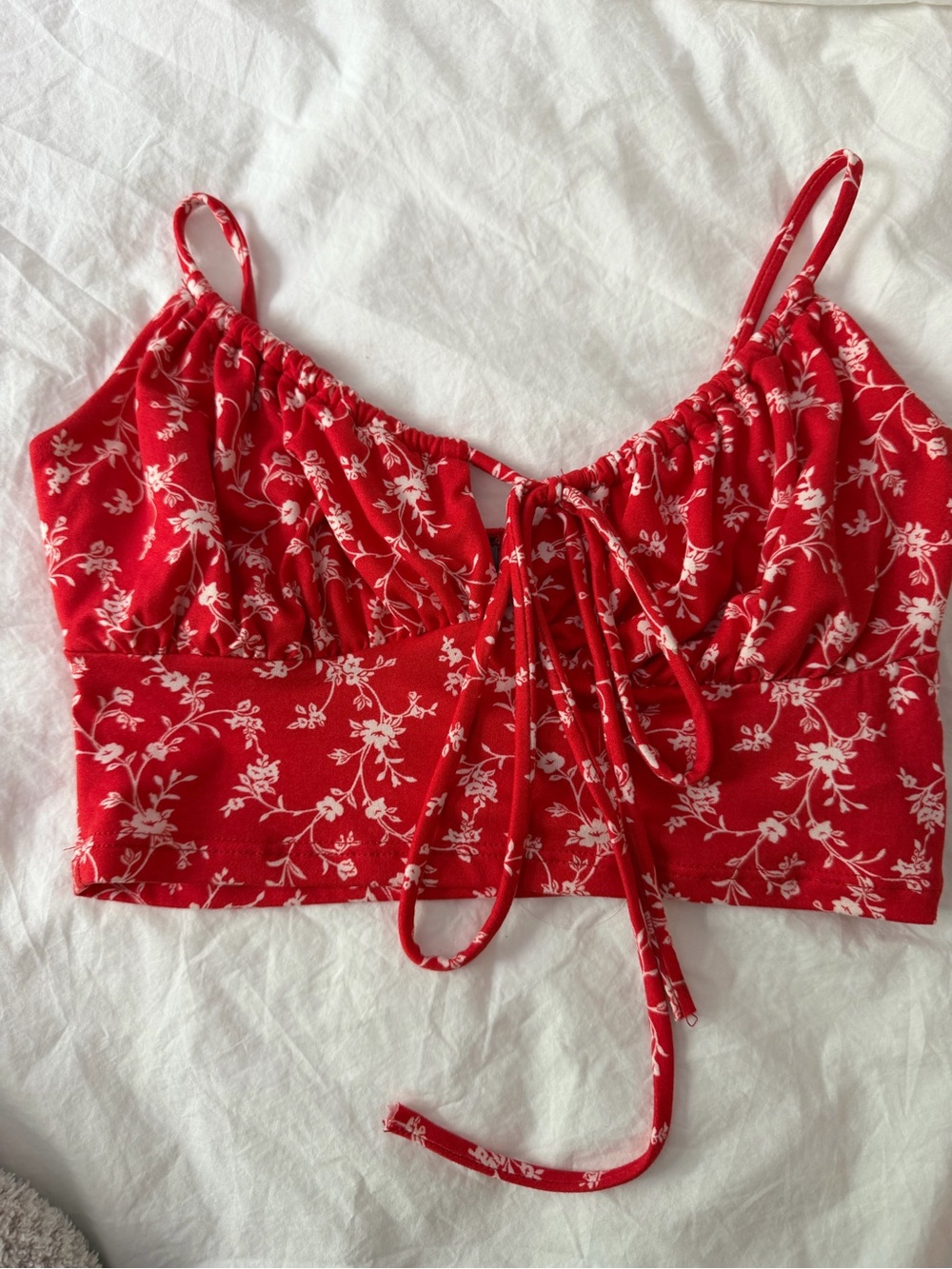 Vici Red Floral Cropped Tie-Front Cami